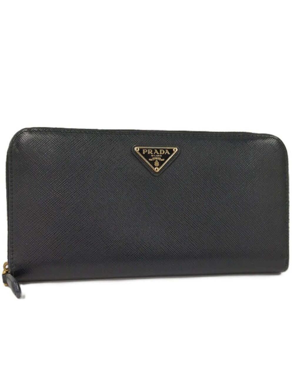 Prada Saffiano Triangle Logo Zip Around Wallet